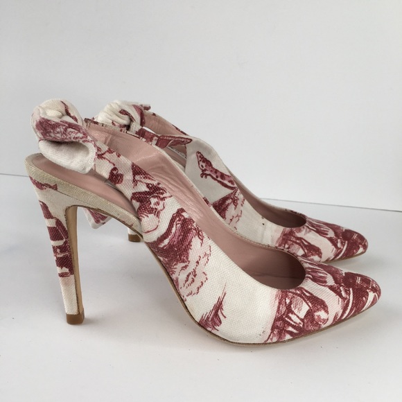 Carvan Red Off White Print Back Bow Heel 6 - Picture 2 of 6